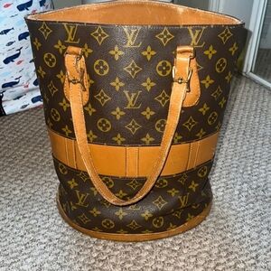 Louis Vuitton Monogram Brown and Tan Tote Bucket Bag